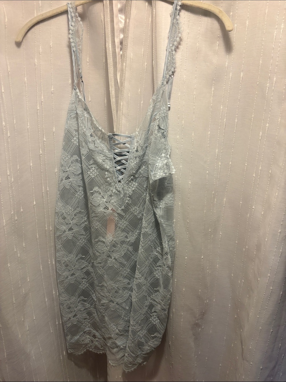 Victoria's Secret Pale Blue Lace Chemise with Lace-Up Front